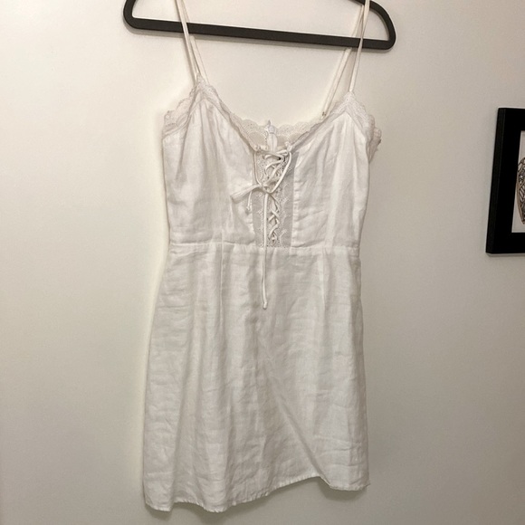 reformation Reid white linen lace up mini dress - Picture 2 of 6